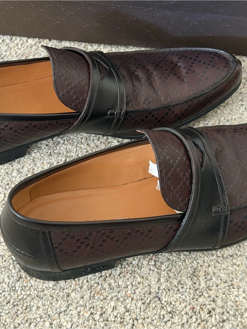 Gucci Men's Dark Brown Patterned Leather Penny Loafers